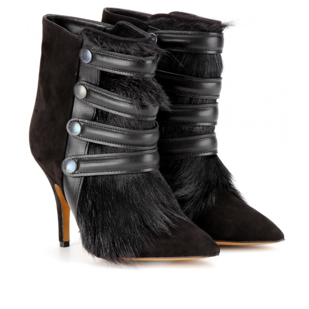 Isabel Marant Taylor Suede and Fur Ankle Boots 38